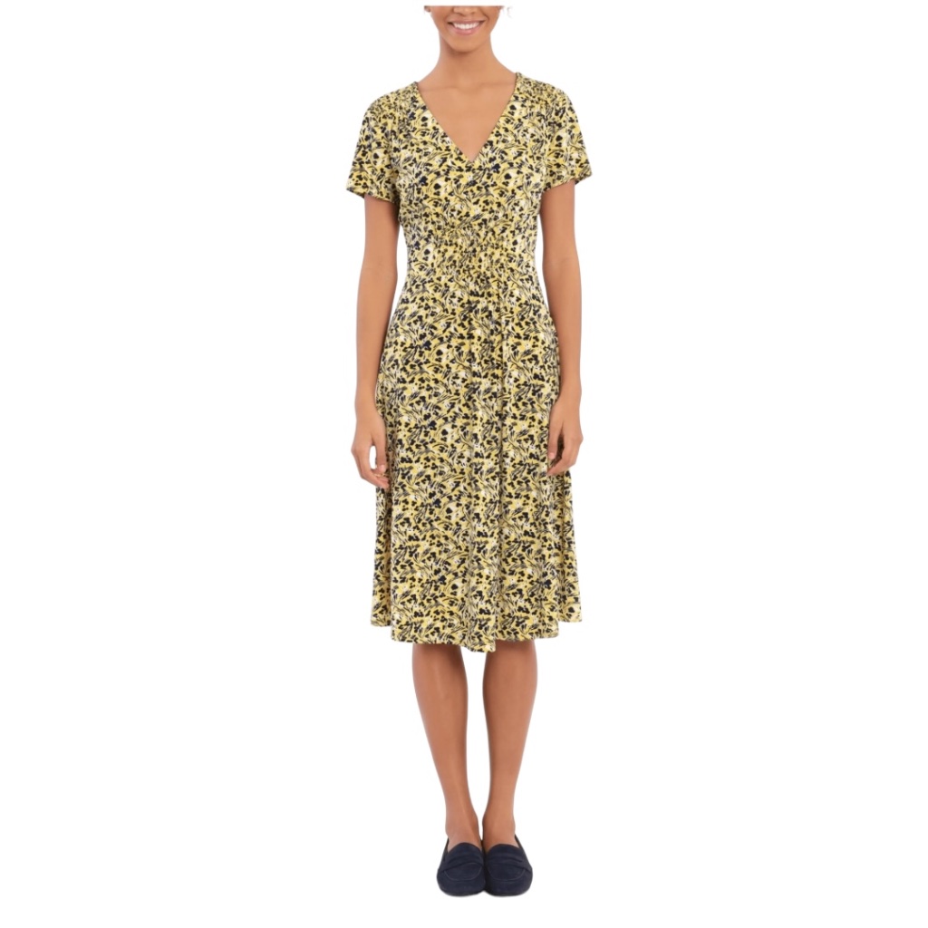 London Times Woman Plus Yellow Floral Fit And Flare Short Sleeve Dress Size 14w